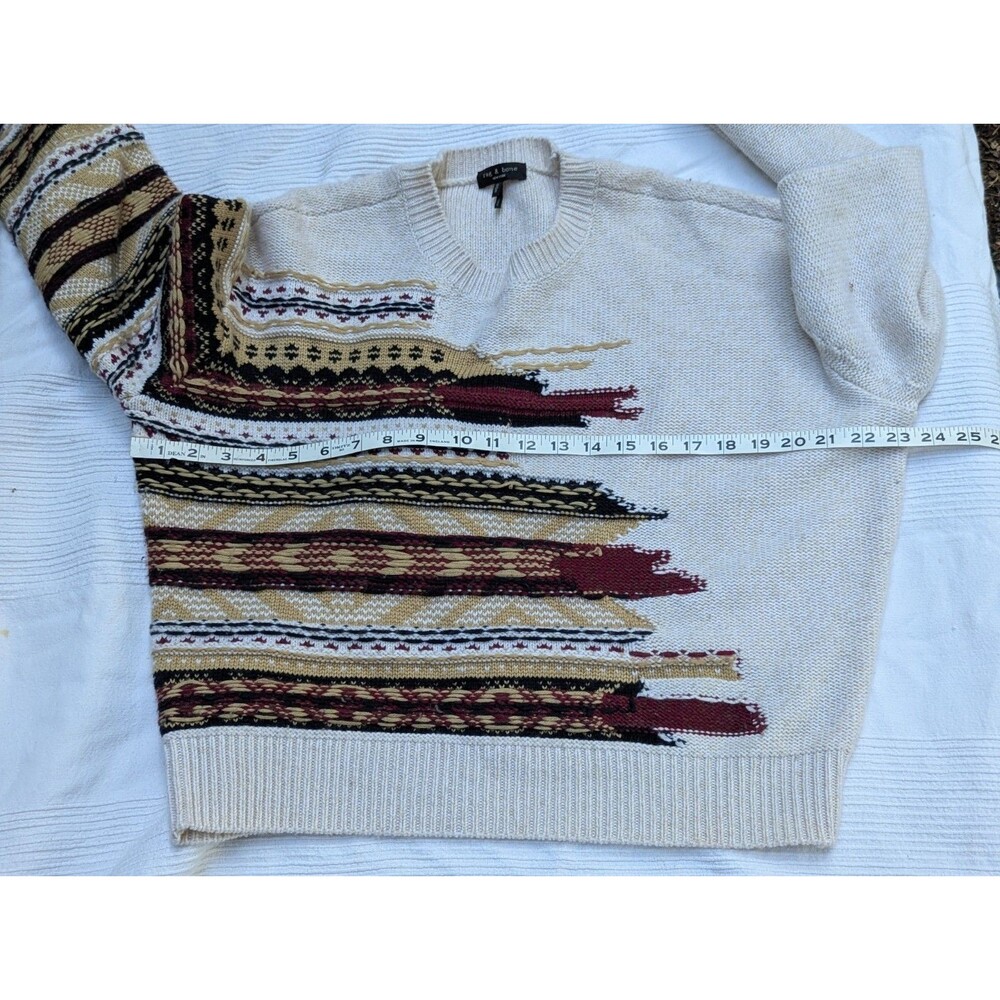 rag & bone Annalise Fair Isle Crewneck Sweater M Wool Cashmere Distressed Knit - Picture 5 of 11